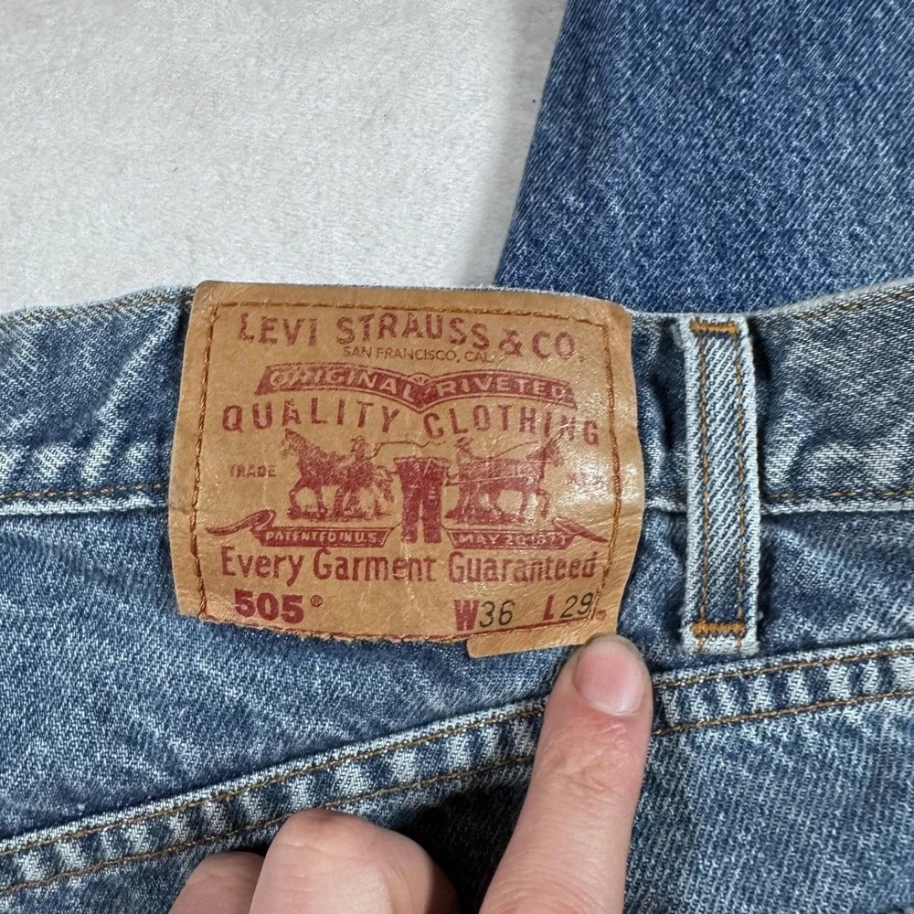 VTG Levis 505 Jeans Mens 36x29 Blue Medium Wash Straight Leg USA Made Distressed